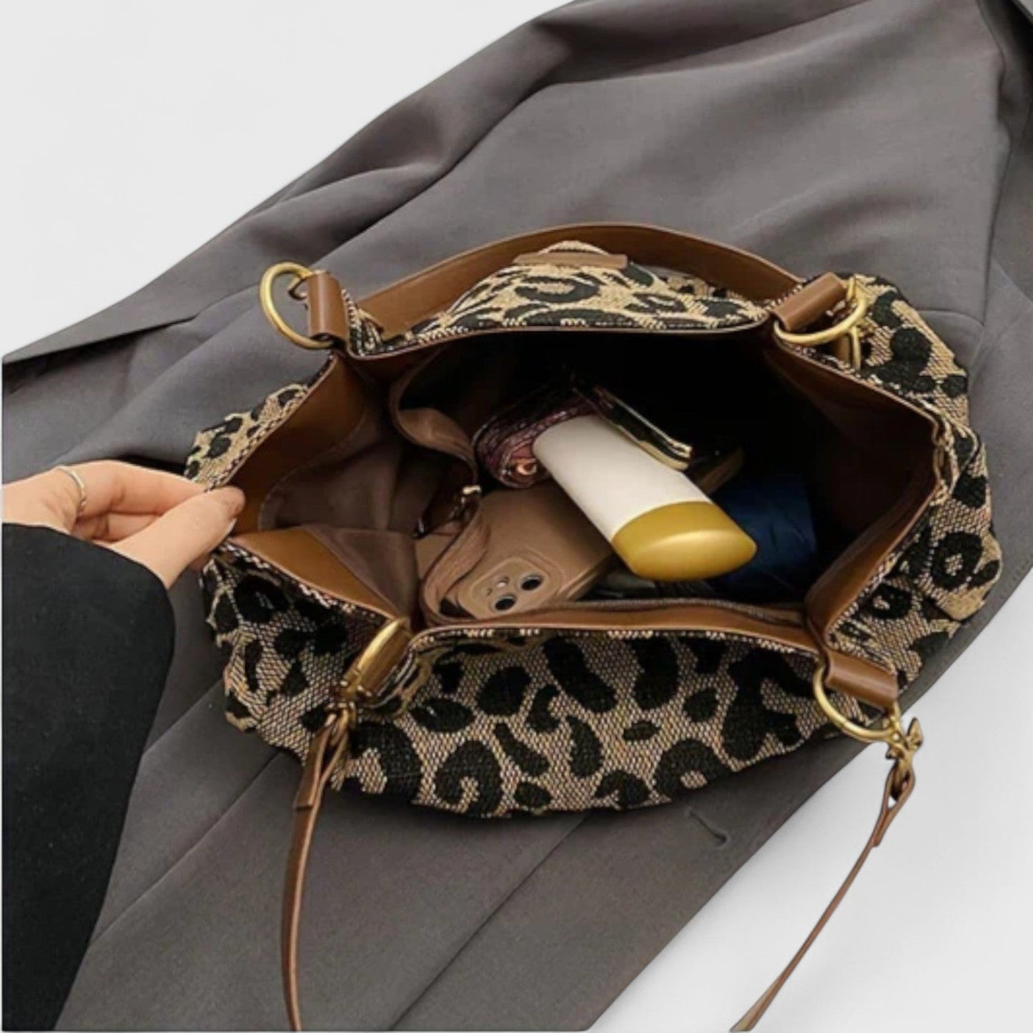 Cleopatra™ | Bolsa de Compras Elegante de Lona con Estampado de Leopardo