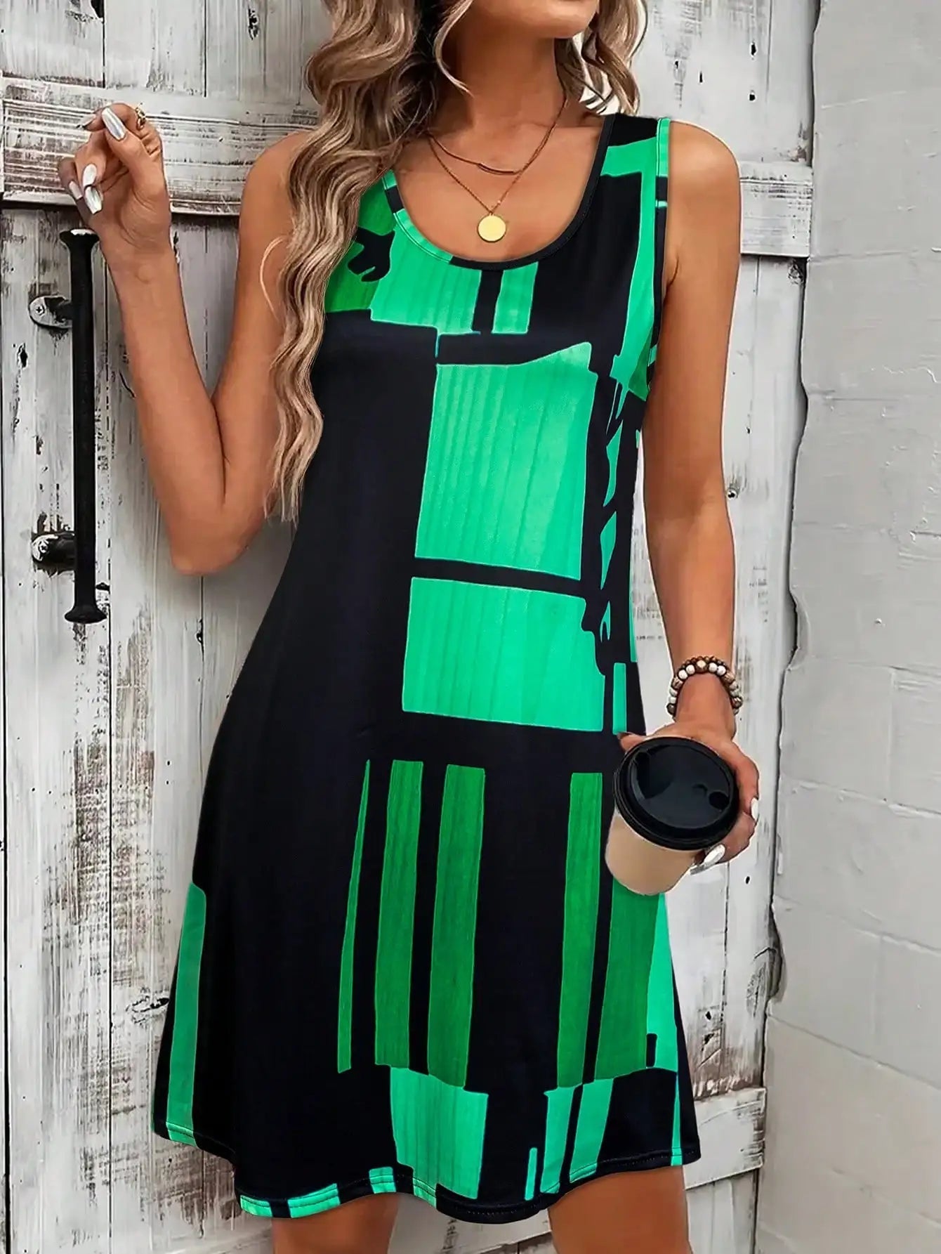 Elliette - Vestido geométrico elegante y casual