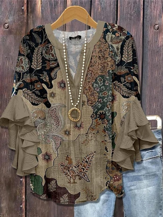 Claire™ | Top Floral Elegante con Escote en V