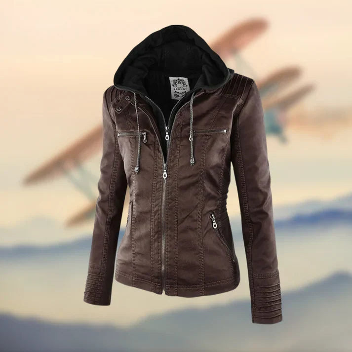 Ramia™ | Chaqueta de Cuero con Capucha