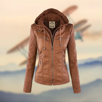 Ramia™ | Chaqueta de Cuero con Capucha