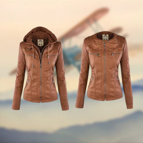 Ramia™ | Chaqueta de Cuero con Capucha