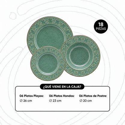 [18 PIEZAS] Juego de Vajilla de Cerámica para 6 Personas + Set de Silicona de Regalo
