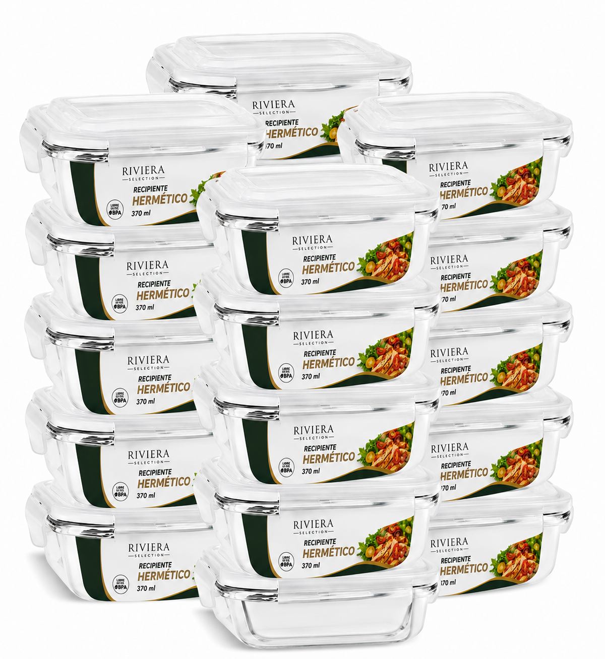 [20 PIEZAS] Juego de Recipientes Herméticos de Vidrio de 370 ml + Set de silicona gratis