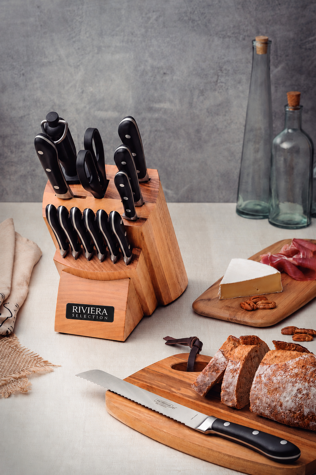 [14 PIEZAS] Juego de Cuchillos Chef de Acero Inoxidable con Taco de Madera + Set de silicona gratis