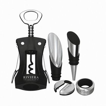 [5 PIEZAS] Juego de Accesorios para Vino + Set de Cuchillos para Queso gratis