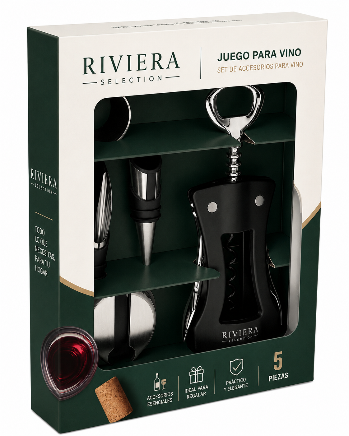 [5 PIEZAS] Juego de Accesorios para Vino + Set de Cuchillos para Queso gratis