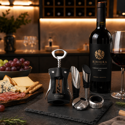 [5 PIEZAS] Juego de Accesorios para Vino + Set de Cuchillos para Queso gratis