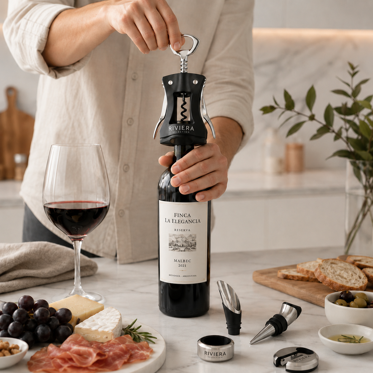 [5 PIEZAS] Juego de Accesorios para Vino + Set de Cuchillos para Queso gratis