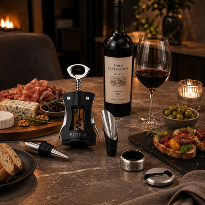 [5 PIEZAS] Juego de Accesorios para Vino + Set de Cuchillos para Queso gratis