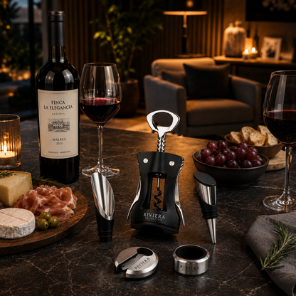 [5 PIEZAS] Juego de Accesorios para Vino + Set de Cuchillos para Queso gratis