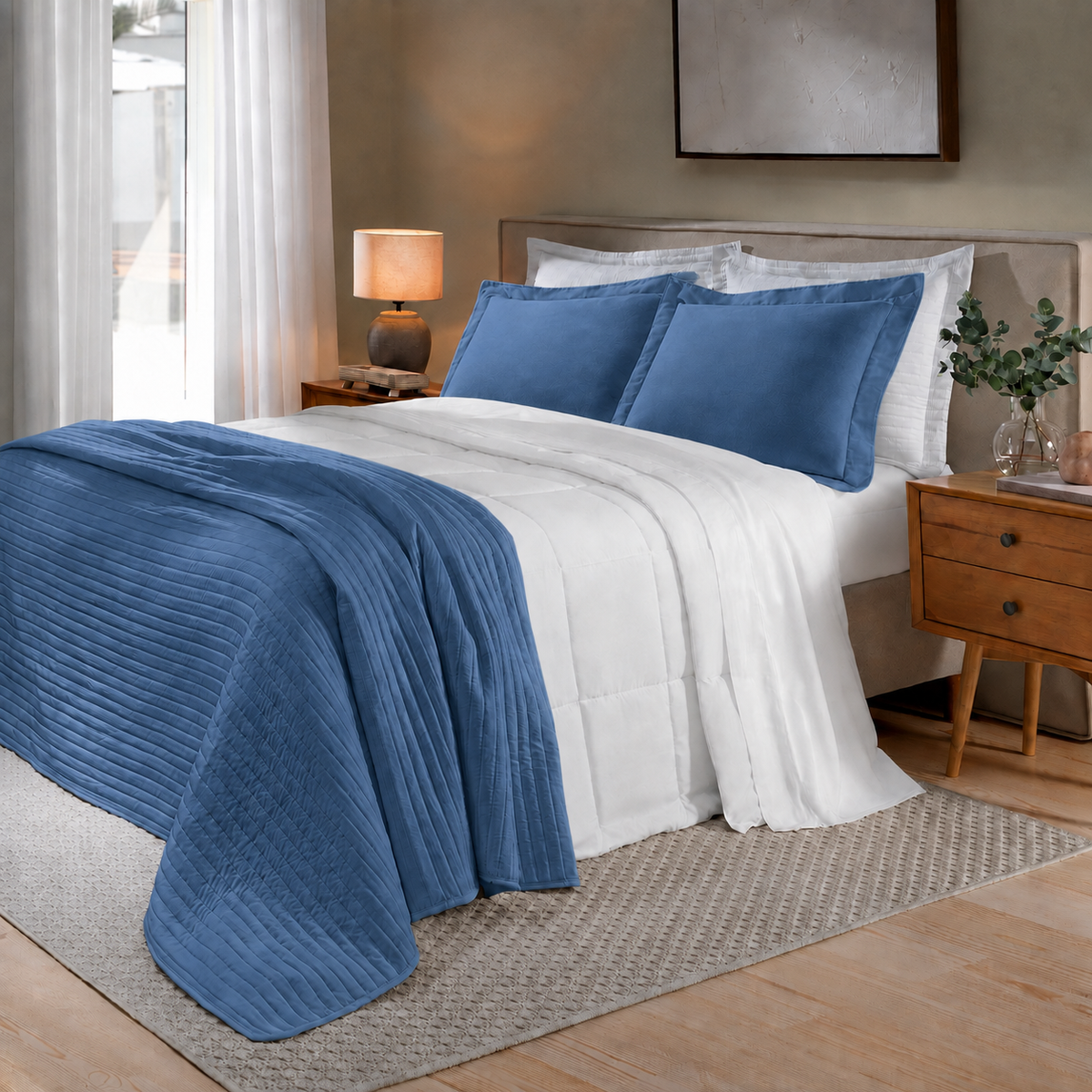[10 PIEZAS] Juego de Cama Siena de 300 Hilos 100% Algodón con Cubrecama y Manta Decorativa + Set de Toallas Premium de Regalo