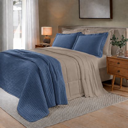 [10 PIEZAS] Juego de Cama Siena de 300 Hilos 100% Algodón con Cubrecama y Manta Decorativa + Set de Toallas Premium de Regalo