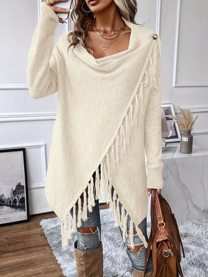 Arabelle™ | Chal Elegante con Cuello Drapado y Flecos