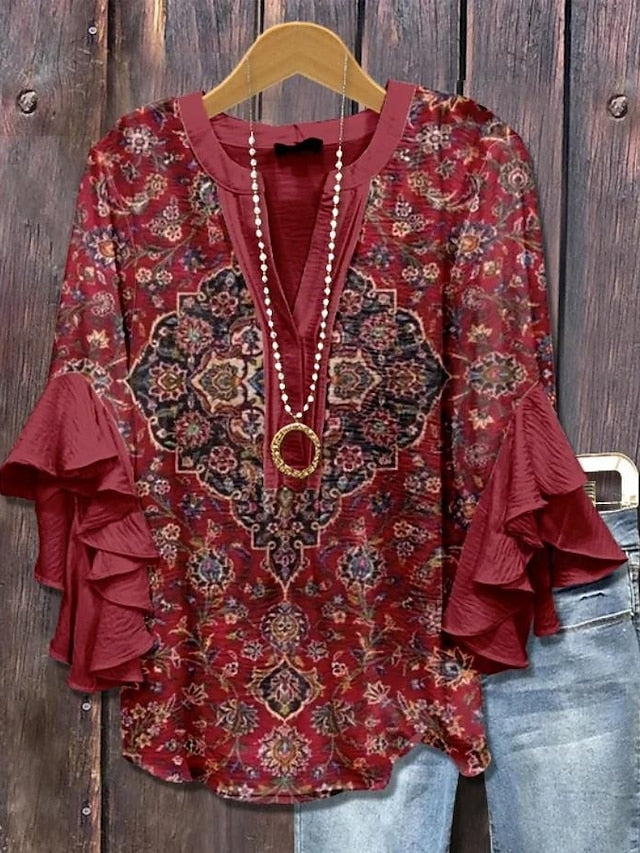 Claire™ | Top Floral Elegante con Escote en V