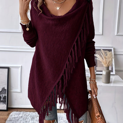 Arabelle™ | Chal Elegante con Cuello Drapado y Flecos