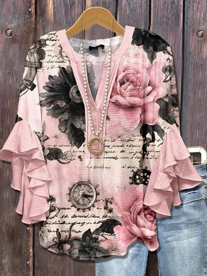 Claire™ | Top Floral Elegante con Escote en V