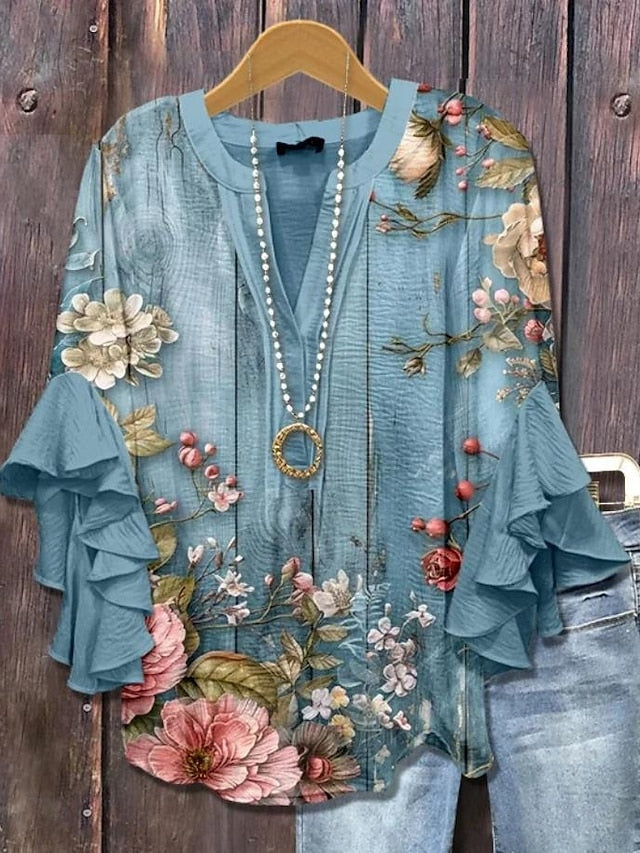 Claire™ | Top Floral Elegante con Escote en V