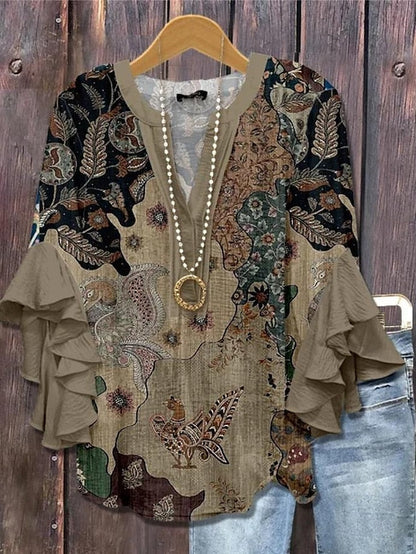 Claire™ | Top Floral Elegante con Escote en V