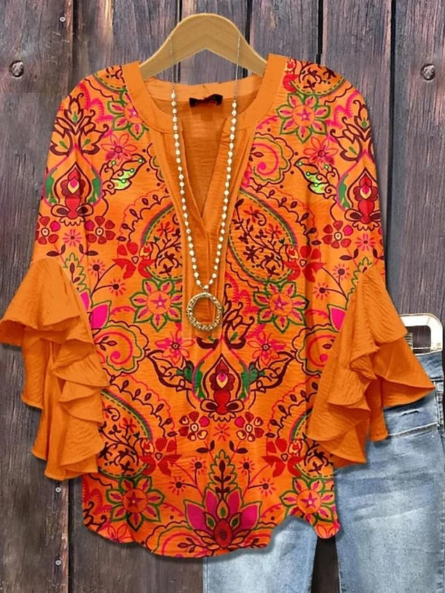 Claire™ | Top Floral Elegante con Escote en V