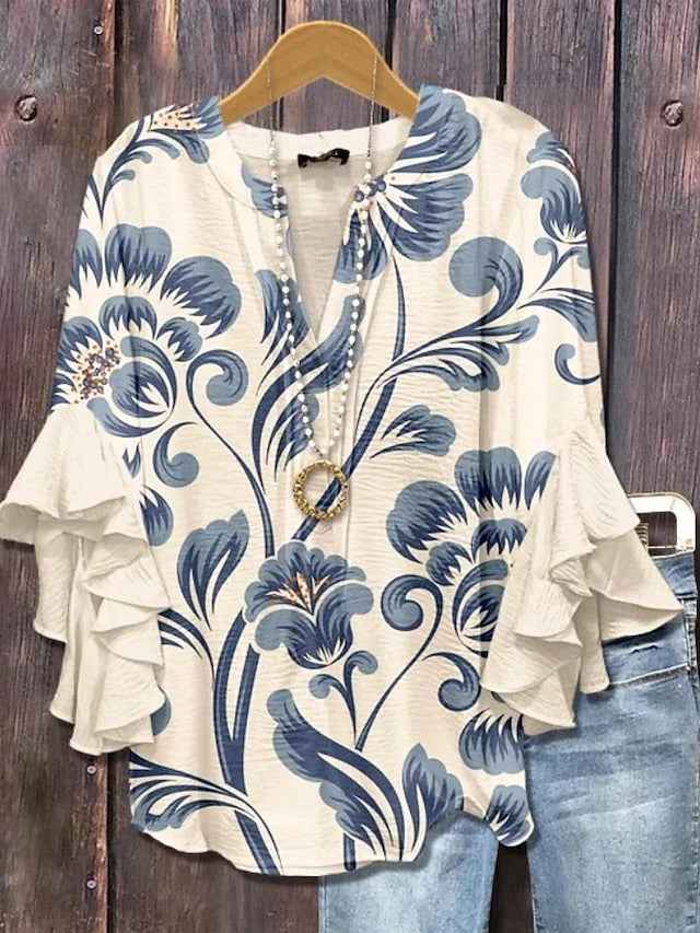 Claire™ | Top Floral Elegante con Escote en V